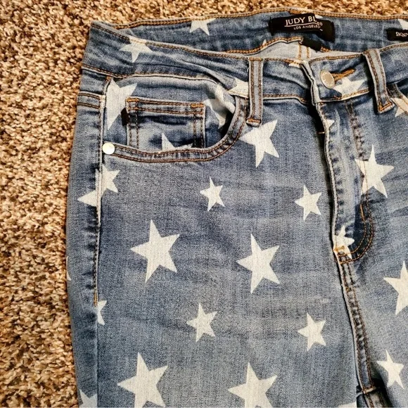 Judy Blue Jeans 9/29 Skinny Fit Star pattern rodeo 4th of July star print jeans - Picture 3 of 7